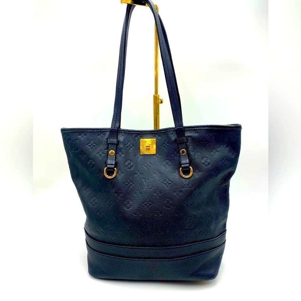 Auth Louis Vuitton Navy Blue Empriente Monogram Shopper Tote Bag